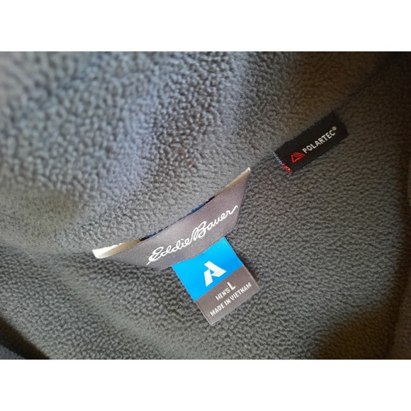 Eddie Bauer Men's Large Gray Fleece Polartec‎ 1/4 Zip Pocket Pullover Sweater - Picture 2 of 8